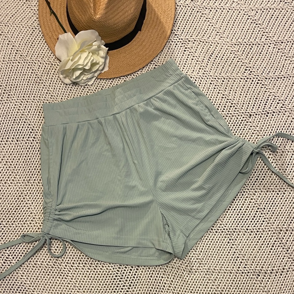 Miss Posh Sage Green Ribbed Tie-Side Shorts | Women’s Medium